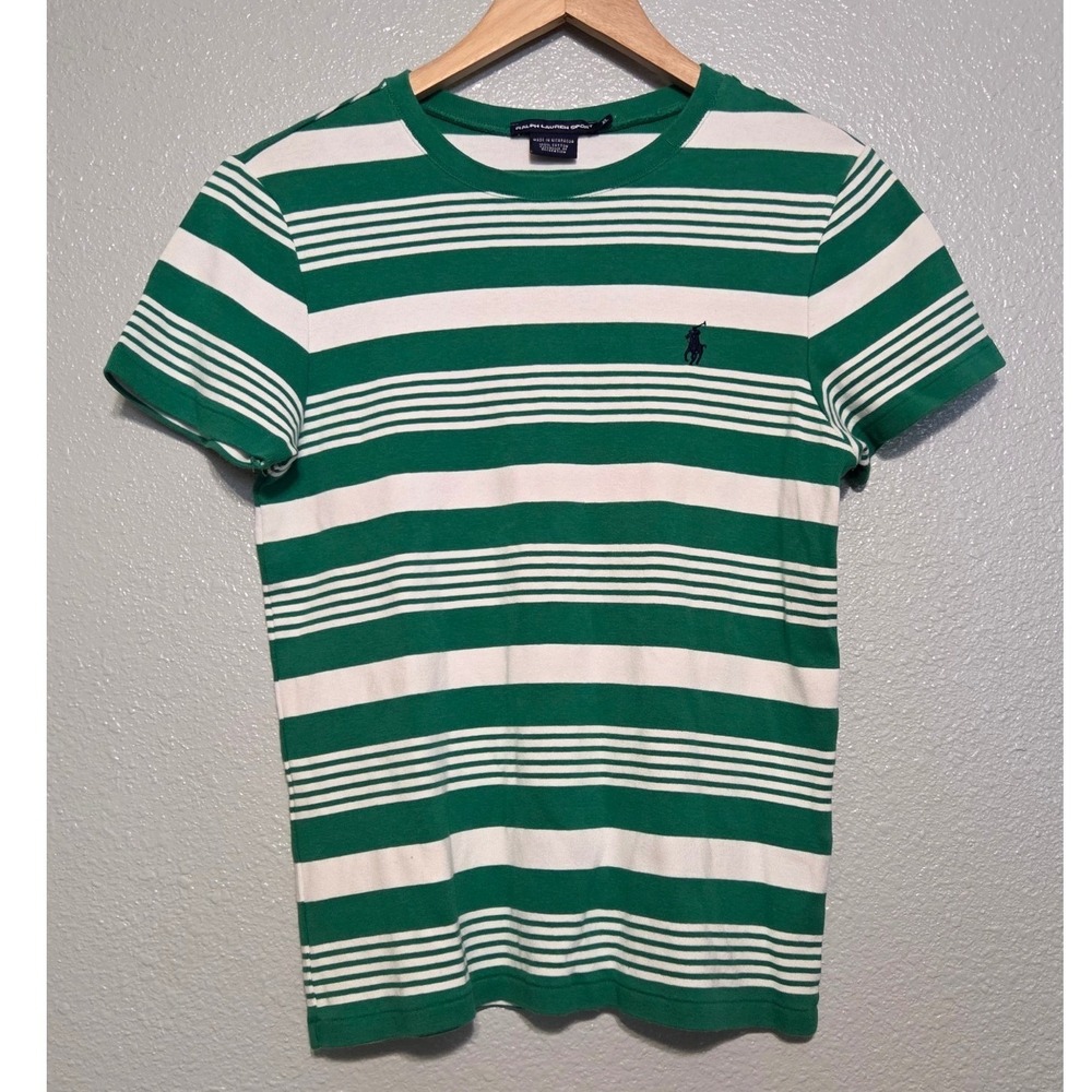 Ralph Lauren Sport Green Striped Pony Tee XL Preppy Y2K Country Club